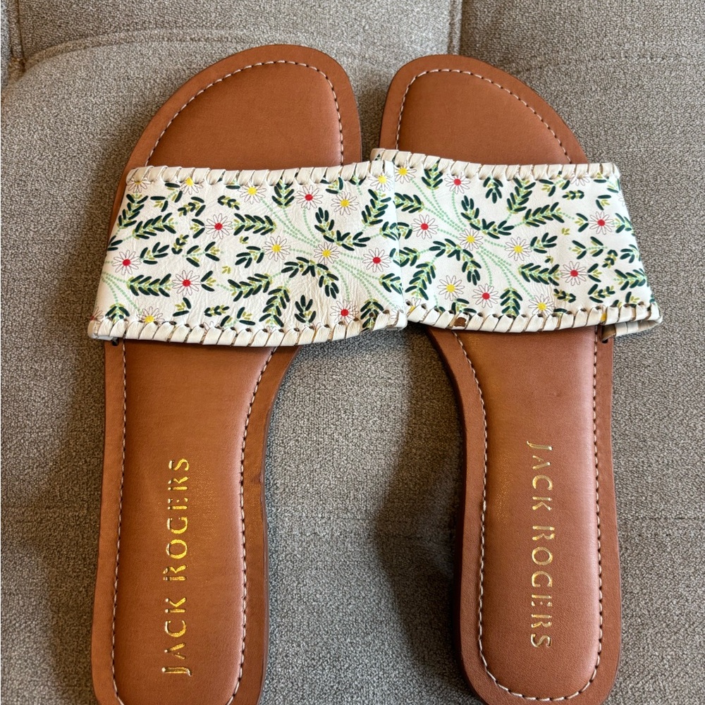 Jack Rogers Brown and Cream Sandals with Floral Strap